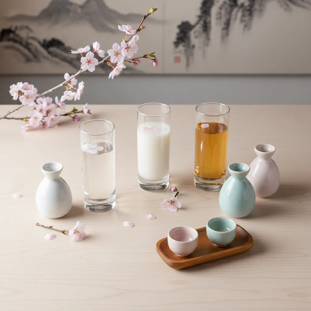 Three varieties of MIZUKI sake in elegant tasting glasses